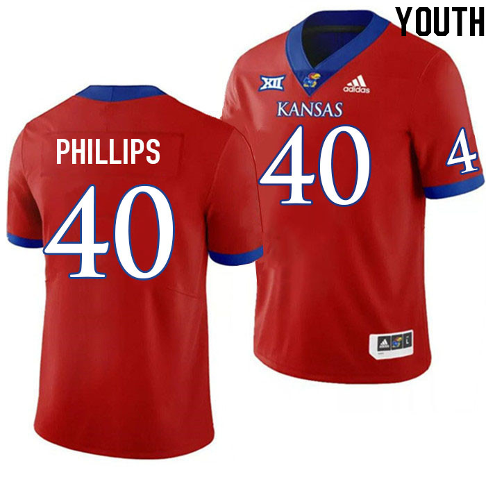 Youth #40 Devin Phillips Kansas Jayhawks College Football Jerseys Stitched Sale-Red - Click Image to Close